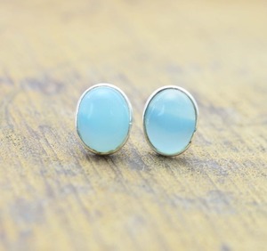 ต่างหูสตั๊ดสไตล์โบโฮทำด้วยมือสีเงิน925เครื่องประดับต่างหูพลอยคาลซิโดนีเงินสเตอร์ลิงเครื่องประดับสำหรับผู้หญิง - Product Image 2