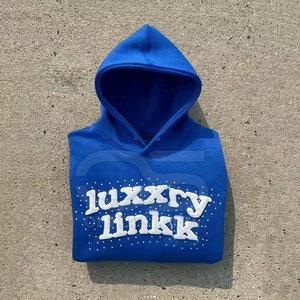 Sweat à capuche en coton mélangé à imprimé bouffant pour hommes Design tendance de lettres surélevées et ourlet côtelé pour un look urbain moderne - Product Image 6