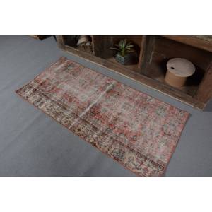 พรมขนสัตว์ตุรกีสีเบจสีแดงขนาด2.3x5.1ฟุตวินเทจทำด้วยมือพื้นที่ขนาดใหญ่สี่เหลี่ยมผืนผ้าเย็บปะติดปะต่อกันลวดลายนามธรรมสำหรับวัยรุ่นยางด้านหลัง - Product Image 3