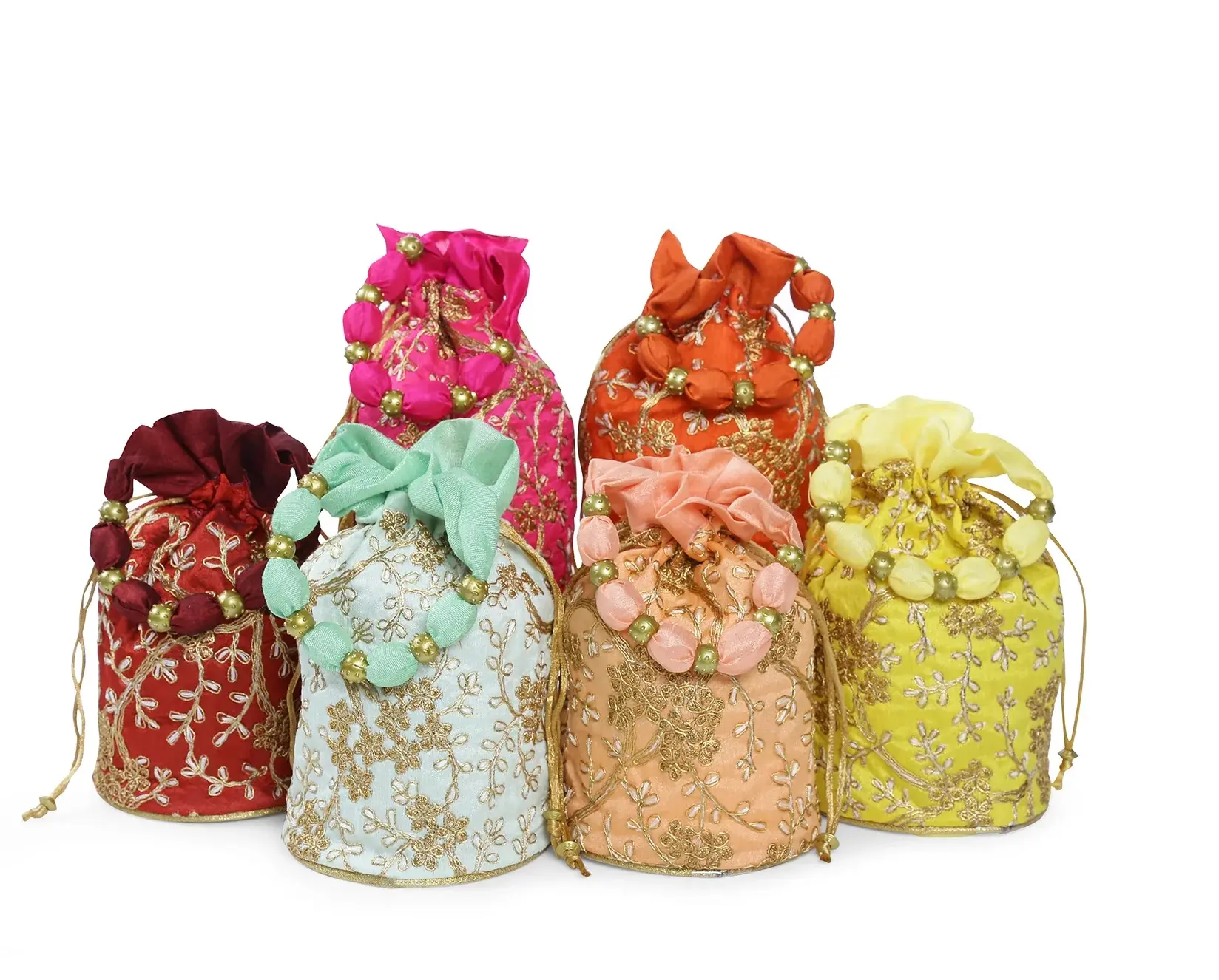 Women's Embroidered Clutch Purse Potli Bag Pouch Drawstring Bag Wedding Favor Return Gift
