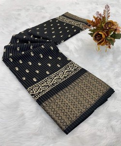 DERNIÈRE DOLA SOIE AVEC CRÉATEUR PALLU SAREE AVEC BLOUSE NON COUCHÉE VÊTEMENT DE FÊTE PRIX DE GROS VÊTEMENT ETHNIQUE NOIR - Product Image 1