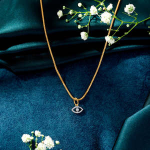 Collier pendentif œil porte-bonheur en laiton plaqué rhodium avec accent diamant pour femme - Product Image 1