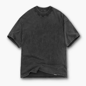 T-shirt personnalisé surdimensionné Boxy Fit T-shirts hommes en coton à épaules tombantes T-shirts vierges en détresse Streetwear à col côtelé T-shirts pour hommes - Product Image 6