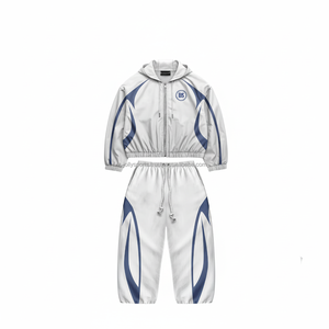 Ensemble coupe-vent en polyester de qualité supérieure grande taille, tissu léger, imperméable et respirant, blanc avec empiècements marine, Ensemble coupe-vent - Product Image 1