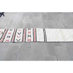 Vintage 1.9x8.5 ft <b>Rug</b>, <b>Runner</b> Turkish <b>Rug</b>, White Abstract Wool <b>Rug</b> - Product Image 2