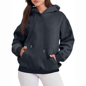Sudadera con capucha larga de terciopelo de algodón 100% Unisex de alta calidad personalizada bordado 3D patrón sólido sudadera de mujer logotipo frontal - Product Image 6