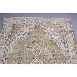 Vintage 4.9x8.7 ft Rug, Large Turkish Rug, <b>Brown</b> White Plants & trees <b>Wool</b> Rug - Product Image 5