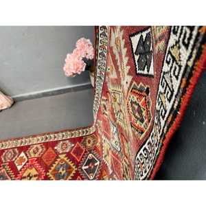Vintage Turkish Herki Rug 2.8x12.1 ft, <b>Red</b> <b>Runner</b> Floral Wool Rug - Product Image 3