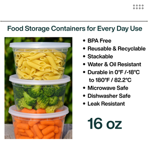 ProTakeOut PTODLH16 17 oz <b>Heavy</b>-<b>Duty</b> PP Deli Containers with Lids 240 Sets (24/20) Microwave & Freezer <b>Safe</b> Durable - Product Image 3