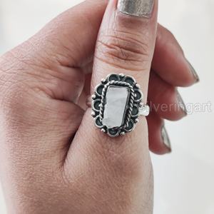 Bijoux en pierre brute bague pour femme pierre de lune arc-en-ciel naturelle pierre précieuse juin pierre de naissance bohème bande bijoux bague en argent Sterling 925 - Product Image 2