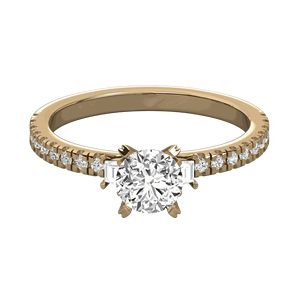 Bague de fiançailles en diamant rond et baguette sertie pour elle - Product Image 1