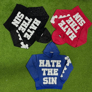 Sudadera con capucha personalizada con logotipo personalizado y bordado desgastado para hombre, precio de venta completo, ropa de moda de alta calidad, sudaderas con capucha de diamantes de imitación para hombre - Product Image 6