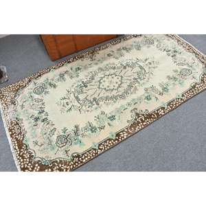 Tapis turc vintage 3,6x7,1 pi (111x215 cm), tapis brun bleu ombré - Product Image 1