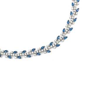 925 Sterling Silver White <b>Blue</b> Round Stone <b>Necklace</b> Leaf Motif Waterway Design Diamond Women Wedding Marquise Cut - Product Image 4