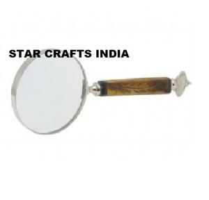 Loupe d'écran portable en laiton massif vintage avec lentille en verre optique et poignée en bois pour la lecture et la décoration artisanale - Product Image 4