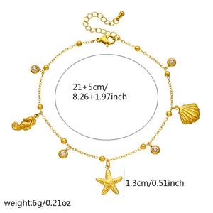 Bracelet de cheville en acier inoxydable plaqué or, élégant et simple, avec personnalisation multi-perles - Product Image 4
