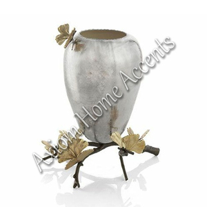 Vase artisanal de luxe moderne fabriqué à la main par Axiom Home Accents Artisanal Aluminium Métal Verre Transparent Glaçure Unique Home Office Decor - Product Image 3