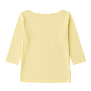 Camiseta de Mujer Amarilla con Cuello Redondo y Manga 3/4, 100% Algodón Orgánico de Lujo, Preencogido, Certificado GOTS, Ajuste Clásico, Suave y Premium - Product Image 2