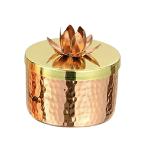 Brass And Copper Hammered Chapati <b>Box</b> <b>With</b> Shiny Gold <b>Lid</b> Superior Quality Kitchenware Roti Chapati <b>Box</b> - Product Image 5