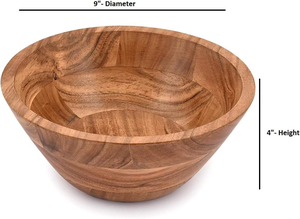 Bol à salade en bois d'acacia poli, léger (9 po x 9 po x 4 po) - MULTI CRAFT Décoration d'intérieur - Product Image 4