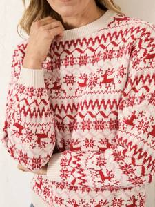 Suéter Navideño de Punto Fair Isle con Diseño de Reno Rojo de FNJIA <span class=keywords><strong>Renee</strong></span>, Jersey de Cuello Redondo con Copos de Nieve Blancos y Rojos, Regalo Navideño - Product Image 4