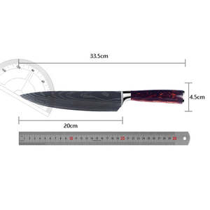 Cuchillo de Combate de 1 5/8 Pulgadas, Cuchillo de Cocina Japonés de Acero de Damasco con Patrón Láser, Mango de Madera y Funda de Cuero - Product Image 5