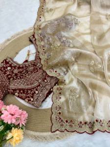 Designer Embroidery Sequence Work And Thread Zari Work Space Silk <b>Saree</b> With Embroidery Zari Sequence Work Fully Stitched Blouse - Product Image 5