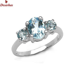 Anillo de Plata de Ley 925 con Topacio Azul Natural y Tres Piedras Preciosas para Mujer, Anillos de Boda y Fiesta, Fabricante Mayorista - Product Image 1