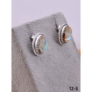 Southwest Handmade Ribbon Royston Turquoise & <b>Sterling</b> <b>Silver</b> <b>Stud</b> Earrings Bezel Setting for Gift - Product Image 3