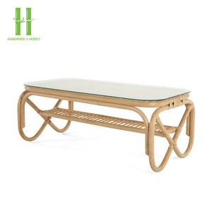 Wholesale New Natural Living Room Rattan Furniture Rattan Coffee <b>Table</b> with <b>Glass</b> Top Made in Vietnam - Product Image 6