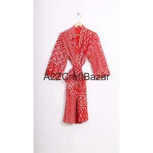 Veste Kantha matelassée faite à la main 100% coton pur imprimé floral Kimono japonais Bohème Écologique pour toutes les saisons - Product Image 6