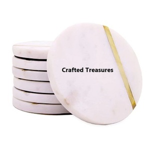 Sous-verres en marbre indien naturel à la mode avec incrustation en laiton pour table à thé tampons/tapis en marbre naturel pour bureau d'hôtel ou usage domestique - Product Image 1