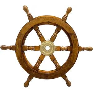 Laiton et bois bateau roue navires volant Vintage capitaine Pirate tenture murale Antique bateau en bois roue en gros inde - Product Image 6