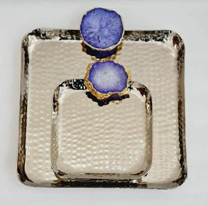 Bandeja de Acero Inoxidable Martillada Brillante con Asa de Ágata, Moderna Bandeja Decorativa para Servir Alimentos, Juego de Bandejas para Suministros de Hoteles y Restaurantes - Product Image 3