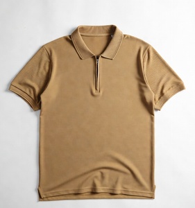Customizable <b>Men's</b> Short Sleeve Zipper Polo T-<b>Shirts</b> High End Pique Fabric Slim Fit Comfortable Durable Washable OEM ODM - Product Image 1