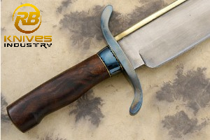 Couteau Bowie Musso en acier Damas fait main, manche en bois pleine soie, couteau de chasse, de camping et de plein air, étui en cuir - Product Image 3