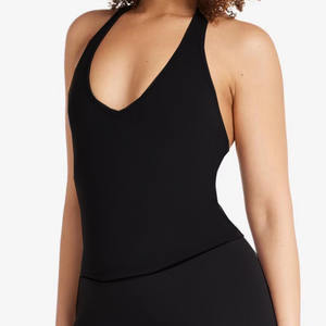 Women's Casual Sports Halter Neck Tank Top High Strength Yoga Breathable Gym Vest Front Logo Knitted Spandex/<b>Nylon</b> - Product Image 5