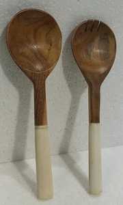 Ensemble de 2 cuillères à servir en bois de manguier naturel et en os, cuillère à servir pour accompagnement, qualité supérieure, fabrication artisanale - Product Image 3