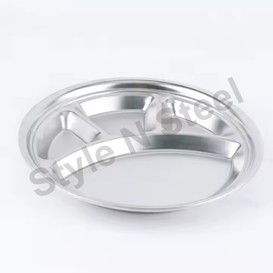 Bandeja para servir con compartimento ovalado Bandeja rectangular ovalada de acero inoxidable con 5 compartimentos Bandeja para servir con 4 compartimentos - Product Image 1