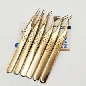 Pinces à épiler de qualité supérieure en acier inoxydable à pointe en fibre pour extensions de cils, pinces à épiler dorées au plasma pour l'isolation des cils - Product Image 4