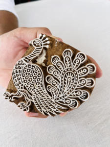 Sello de Madera Tallado a Mano con Diseño de Pavo Real |   Bloque de Textil Tradicional Indio - Product Image 3
