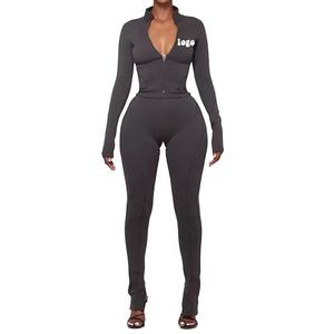 Active <b>Women's</b> Tracksuit Two-Piece Set with <b>Long</b> <b>Sleeve</b> Zipper <b>Top</b> Joggers 100% Cotton Breathable for <b>Sports</b> or Everyday Use - Product Image 6