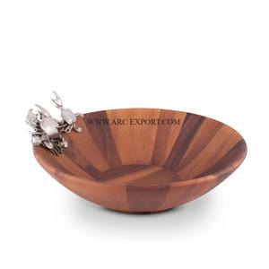 Superior Quality Home Dinnerware Food Serving <b>Bowl</b> Premium New Arrival Round <b>Bamboo</b> Wood Food Serving <b>Bowl</b> for Designer Handle - Product Image 3