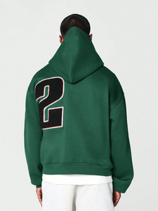 Nouveau vert surdimensionné personnalisé Chenille broderie Patch à capuche pull lourd épais 100% coton français Terry sweats à capuche hommes en relief - Product Image 6