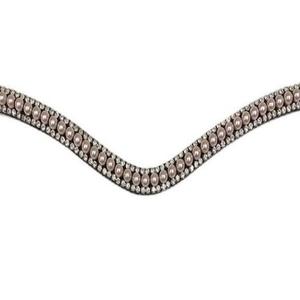 Dernière conception toute forme 100% bande de front de cheval en cuir véritable pleine fleur pour bride avec cristaux à 3 rangées et perle rose clair bling - Product Image 4