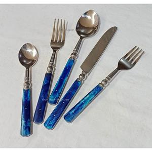Juego de cubiertos de acero inoxidable popular con mango de hueso azul marino, juego de cubiertos de vajilla para el hogar y la boda con acabado plateado - Product Image 2