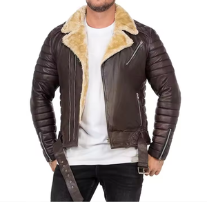 Invierno de piel sintética de cuero de los hombres Casual Flying Pilot Warm Outdoor Motocicleta de cuero genuino HOT chaqueta de los hombres - Product Image 5