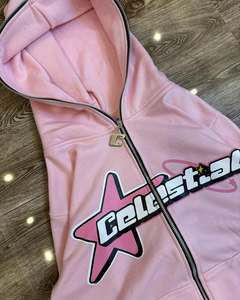 <b>Top</b> Selling 100% Cotton Oversized Full Zipper Men's Hoodies Embroidered <b>Distress</b> Design Solid Breathable Winter Season - Product Image 3