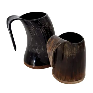 <b>Set</b> <b>of</b> 2 Vintage Horn Beer <b>Mugs</b> Different Sizes Perfect for Stylish Bar Accessories and Special Events - Product Image 1