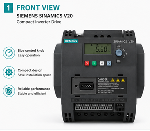 อินเวอร์เตอร์ Siemens V20 รุ่น 6SL3210-5BE21-1UV1 กำลังไฟ 1.1 กิโลวัตต์ แรงดันไฟฟ้า 400 โวลต์ 3 เฟส รองรับ MODBUS RTU มาตรฐาน IP20 สำหรับควบคุมมอเตอร์สามเฟส - Product Image 1
